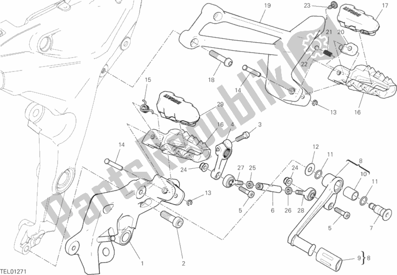 Alle onderdelen voor de Voetsteunen Links van de Ducati Multistrada 950 USA 2020